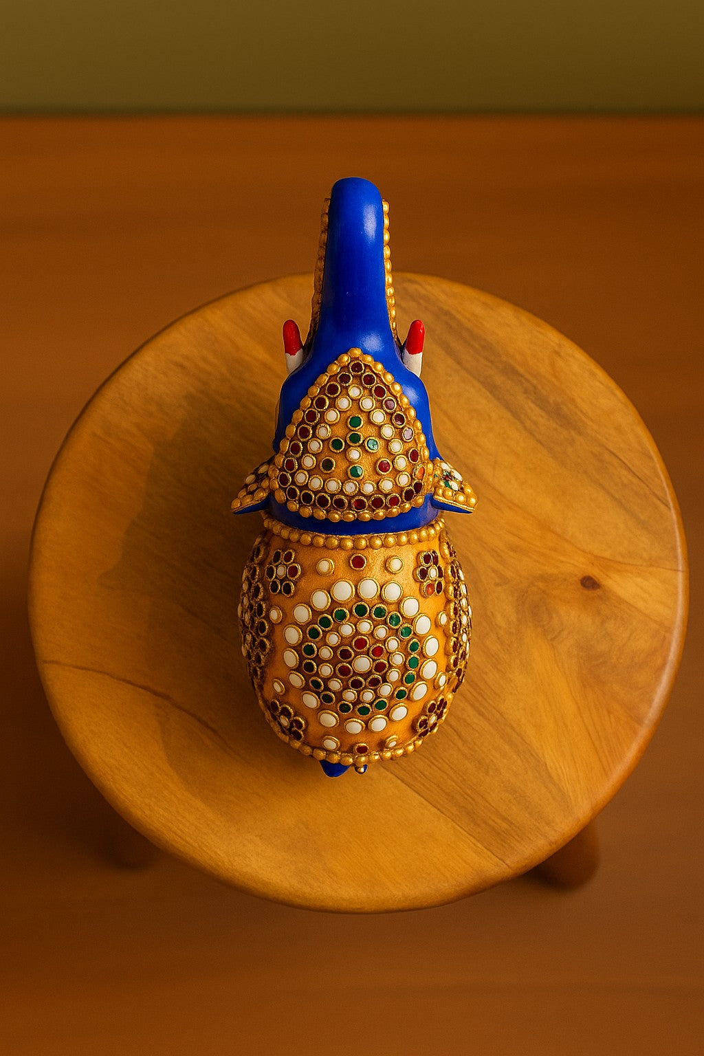 Handcrafted Brass Elephant Figurine with Gemstone Inlay - Traditional Indian Art Statue - Royal Blue Decorative Elephant Sculpture