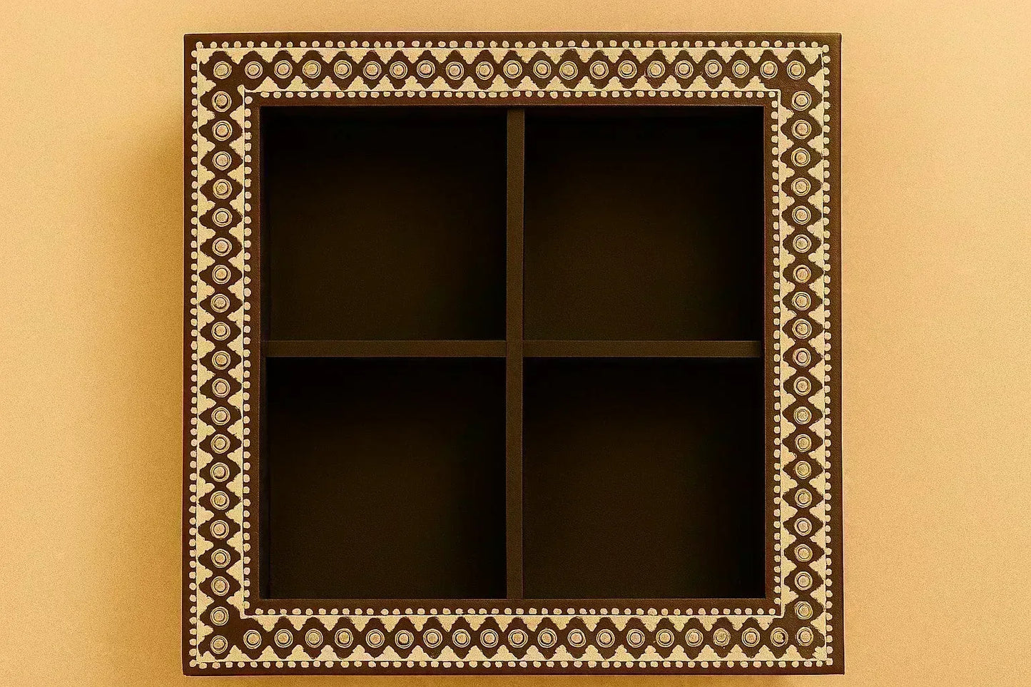 Handpainted Wooden Spice Box - 4-Compartment Masala & Dry Fruit Box with Rajasthani Folk Art Lid