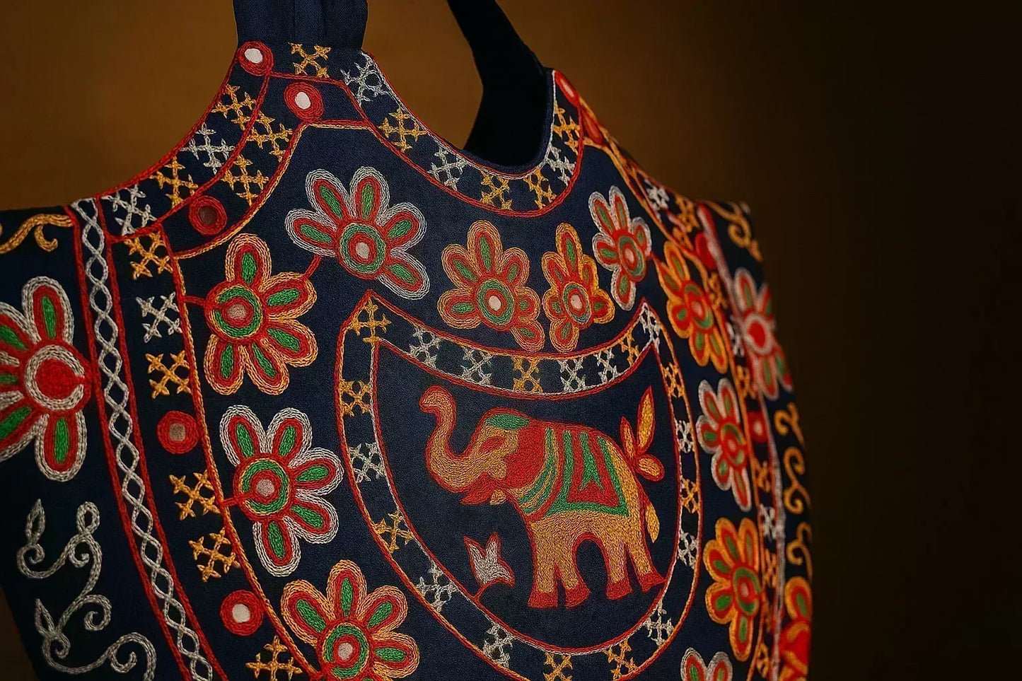 Handcrafted Embroidered Cotton Sling Bag Elephant Motif – Boho Ethnic Tote for Women – Rajasthani Folk Art Design