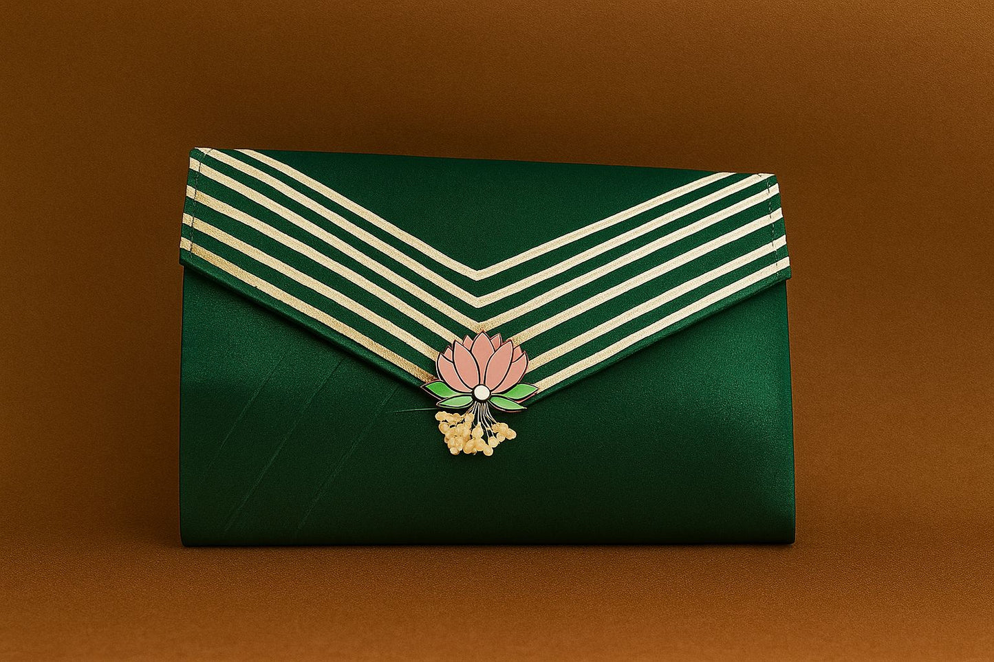Handcrafted Satin Envelope Clutch with Lotus Motif - Festive Gota Work Bag