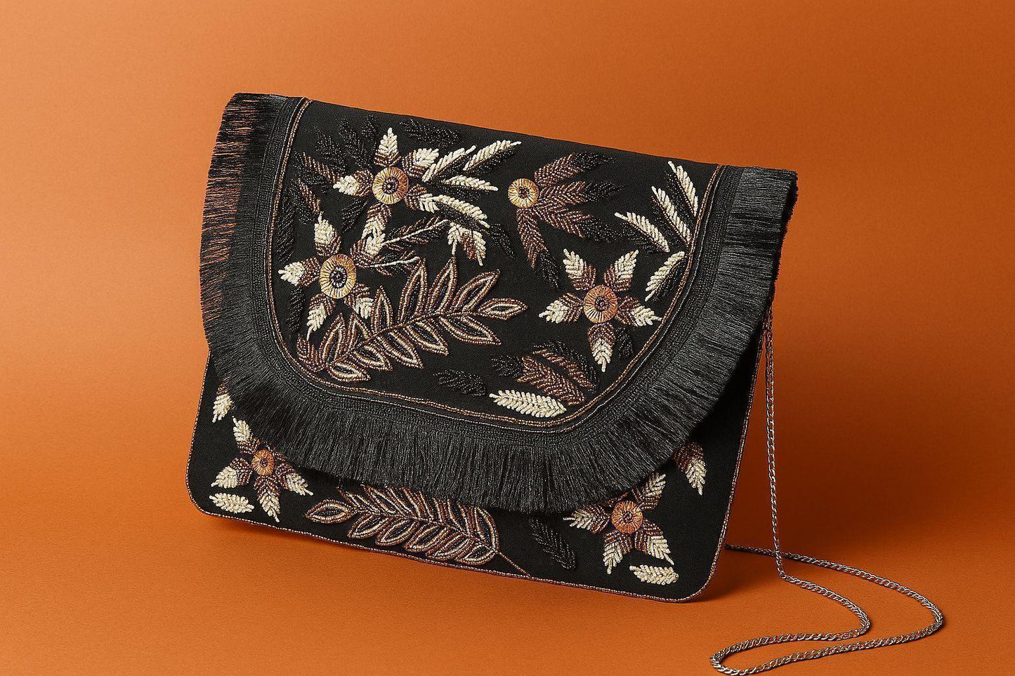 Handcrafted Boho Beaded Clutch & Sling Bag - Tribal Coins, Shells & Evil Eye Design