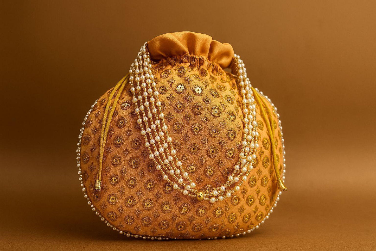 Handcrafted Zari Work Potli Bag with Statement Pearl Handle - Royal Festive Batwa
