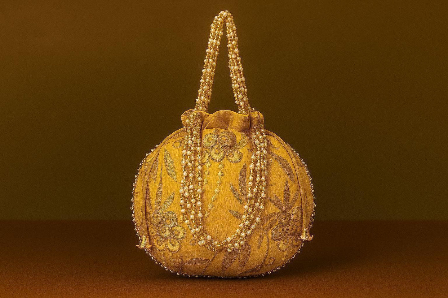 Handcrafted Zari Work Potli Bag with Statement Pearl Handle - Royal Festive Batwa