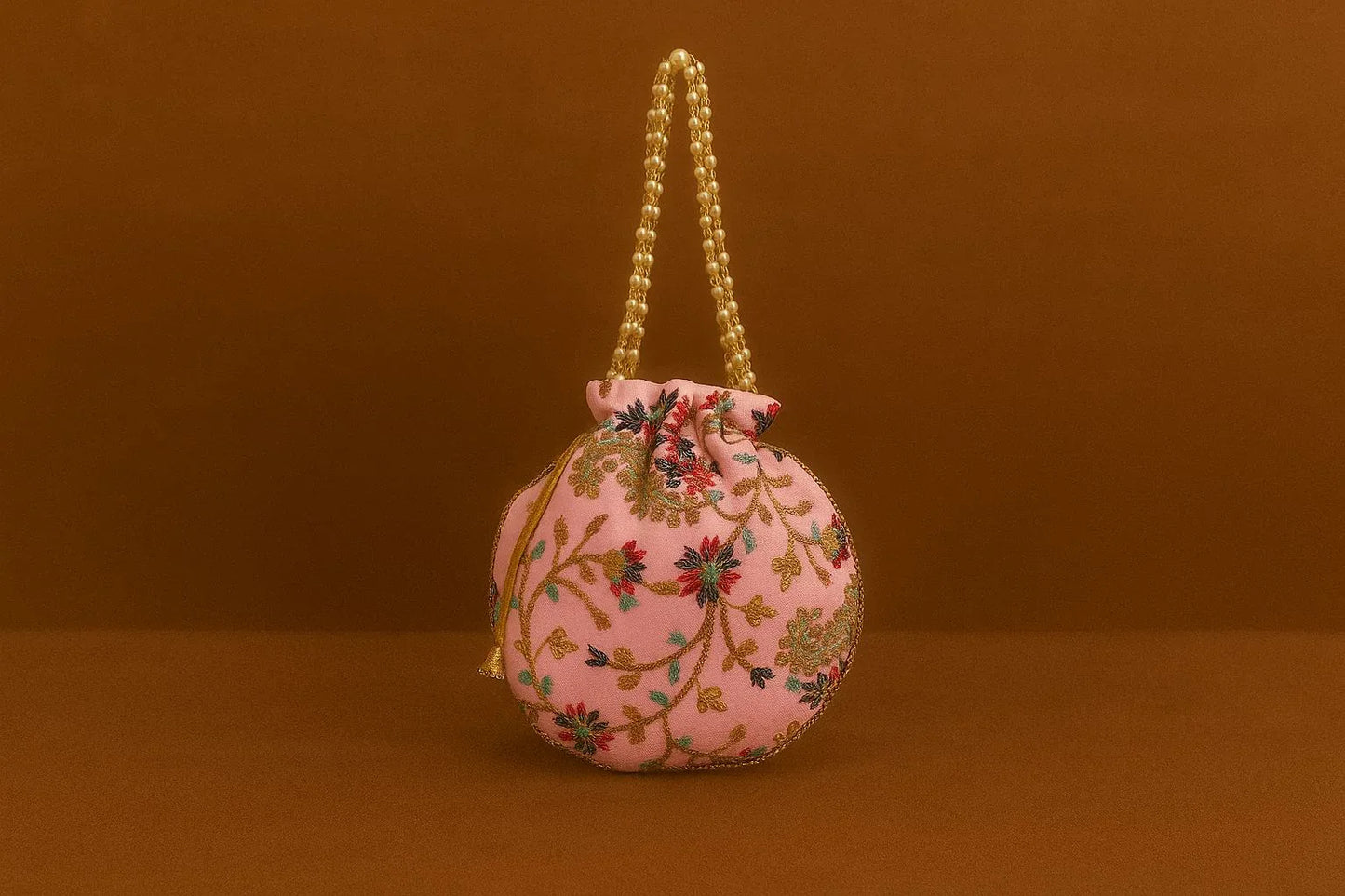 Handcrafted Embroidered Potli Bag with Pearl Handle - Traditional Rajasthani Wedding Batwa