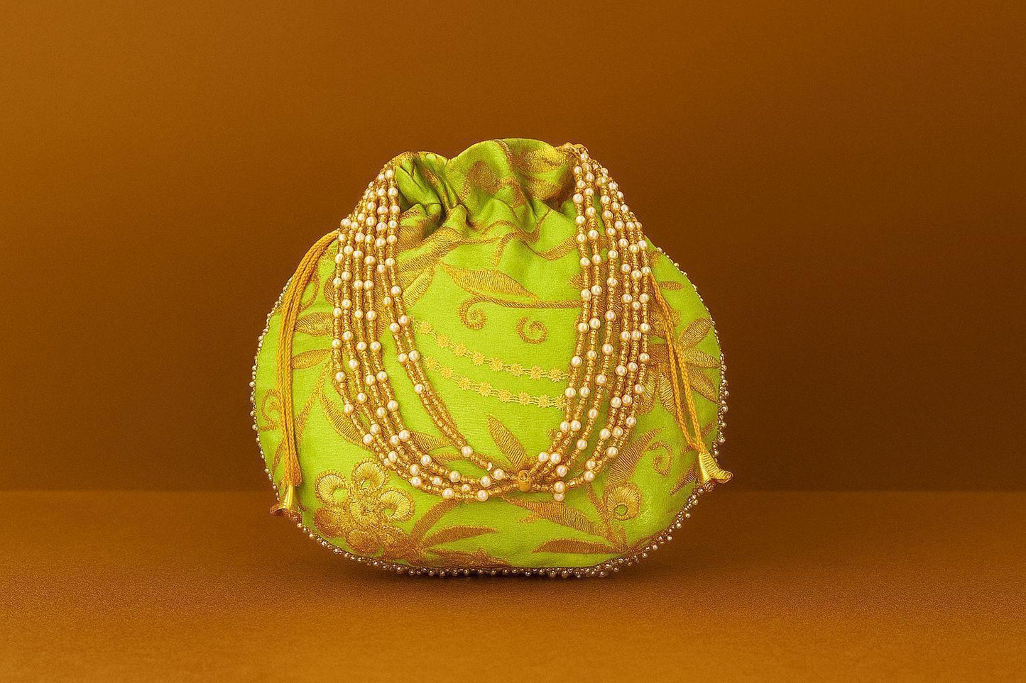 Handcrafted Zari Work Potli Bag with Statement Pearl Handle - Royal Festive Batwa
