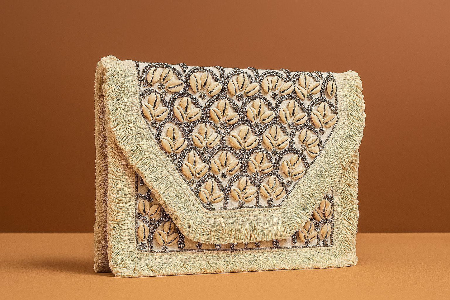 Handcrafted Boho Beaded Clutch & Sling Bag - Tribal Coins, Shells & Evil Eye Design