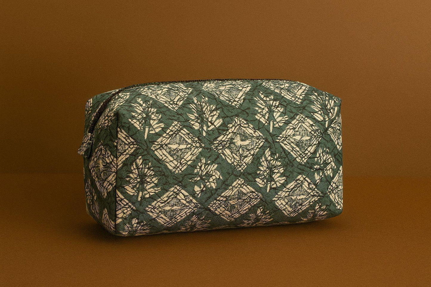 Handcrafted Indian Cotton Travel Pouch - Block Print & Ikat Cosmetic Bag / Utility Organizer