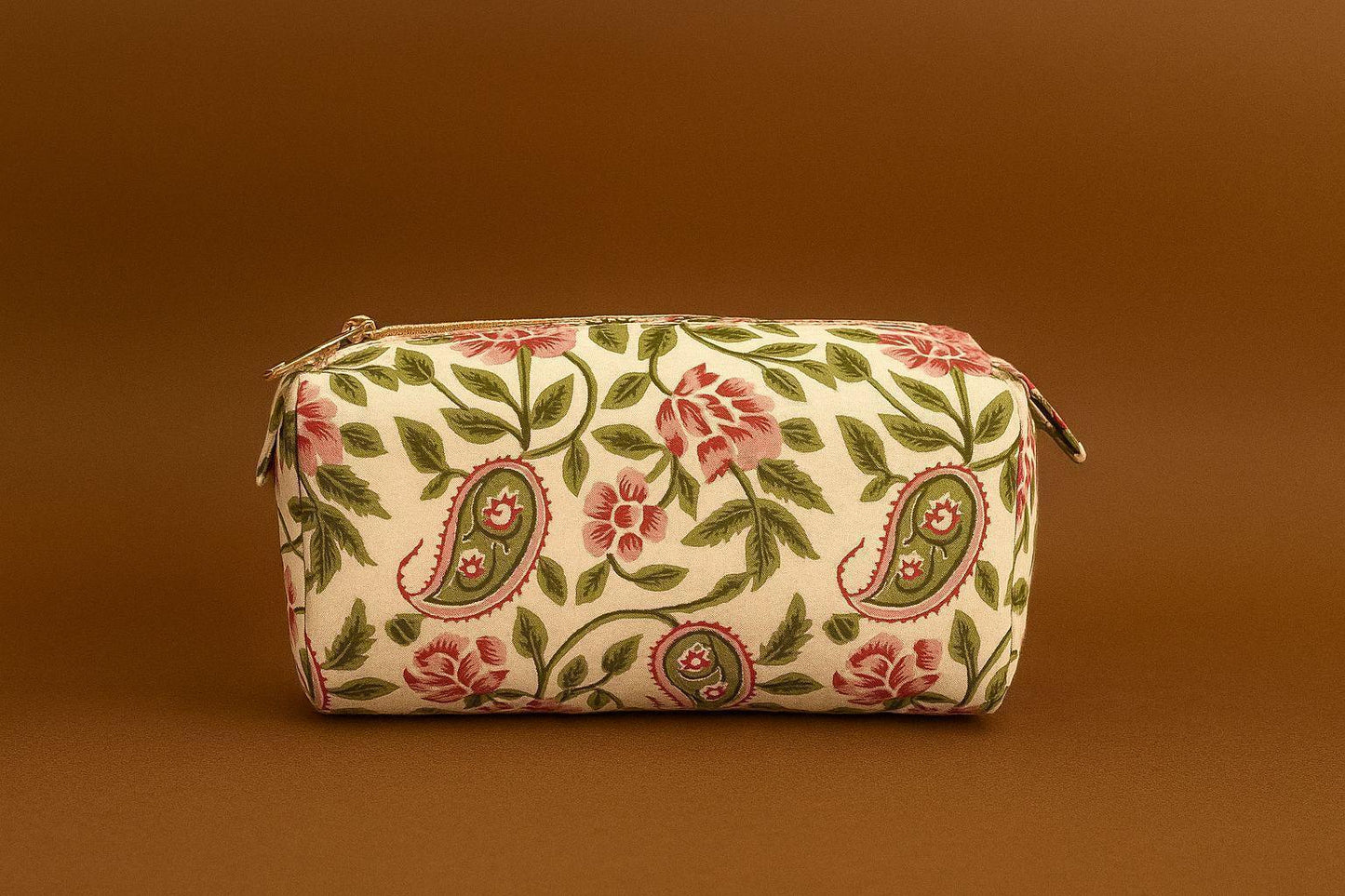 Handcrafted Indian Cotton Travel Pouch - Block Print & Ikat Cosmetic Bag / Utility Organizer