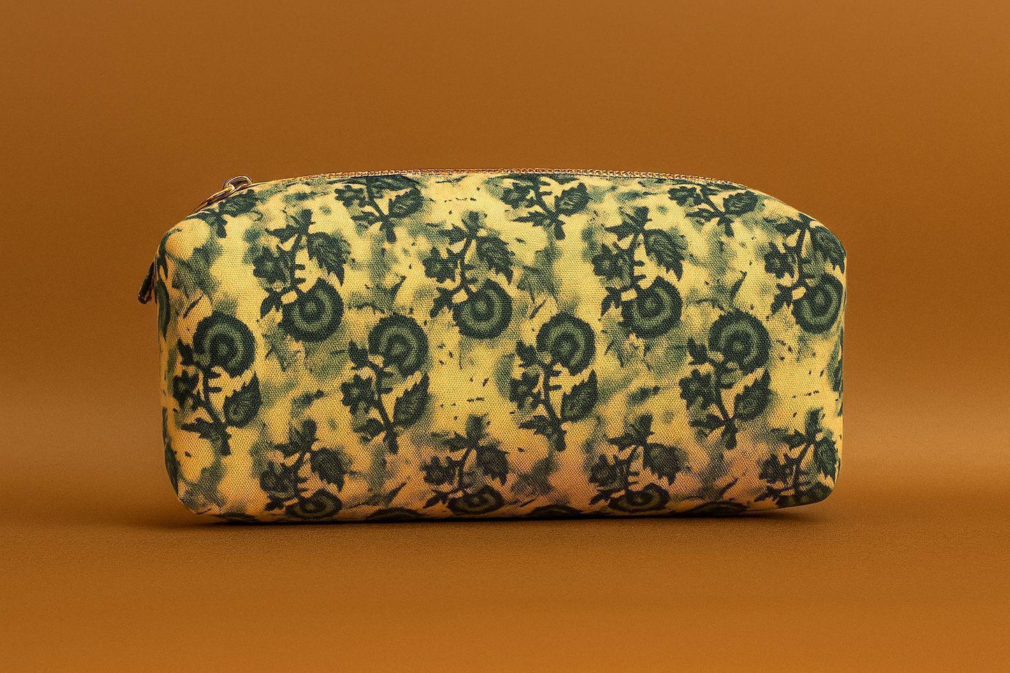 Handcrafted Indian Cotton Travel Pouch - Block Print & Ikat Cosmetic Bag / Utility Organizer