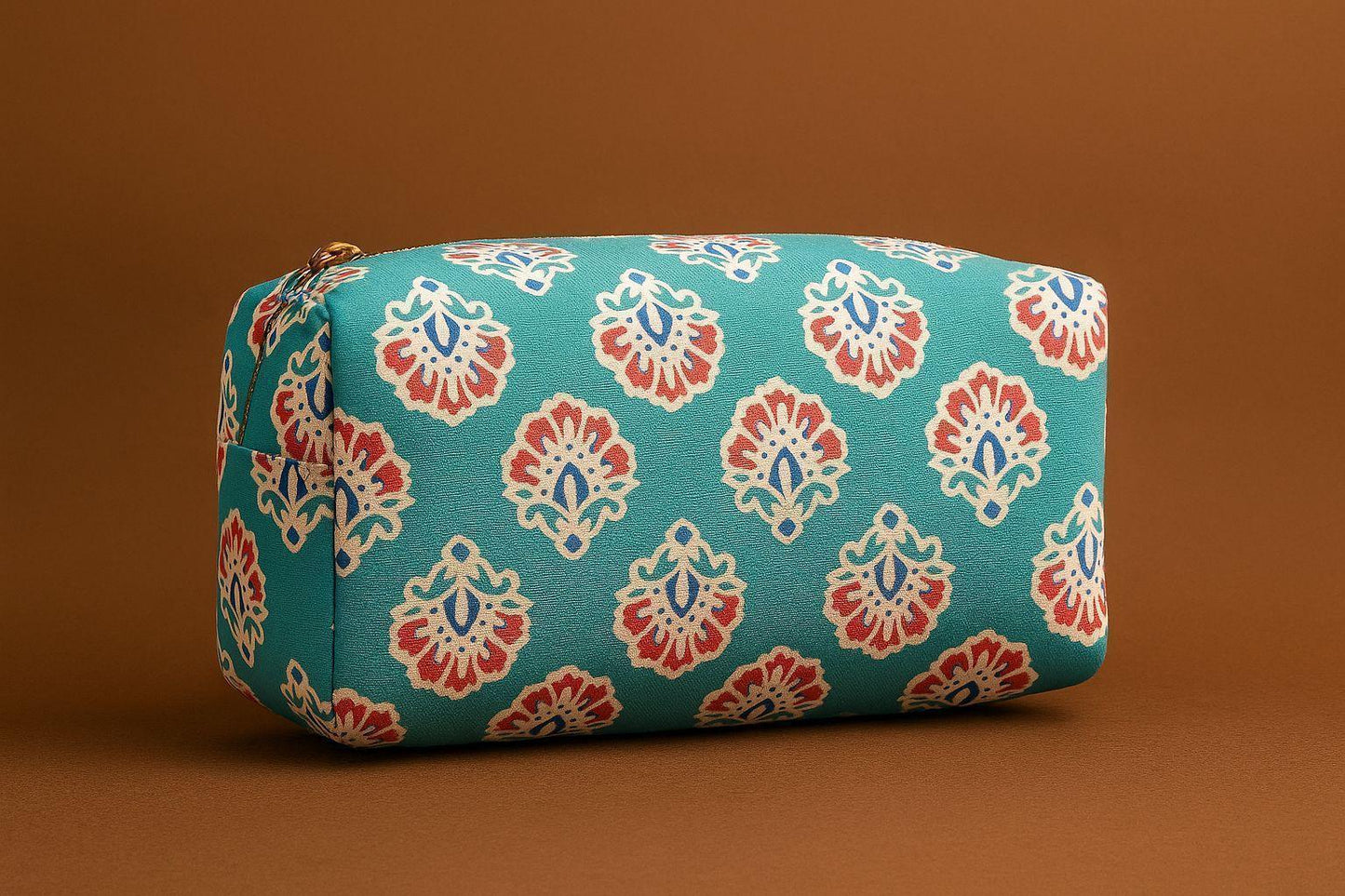 Handcrafted Indian Cotton Travel Pouch - Block Print & Ikat Cosmetic Bag / Utility Organizer