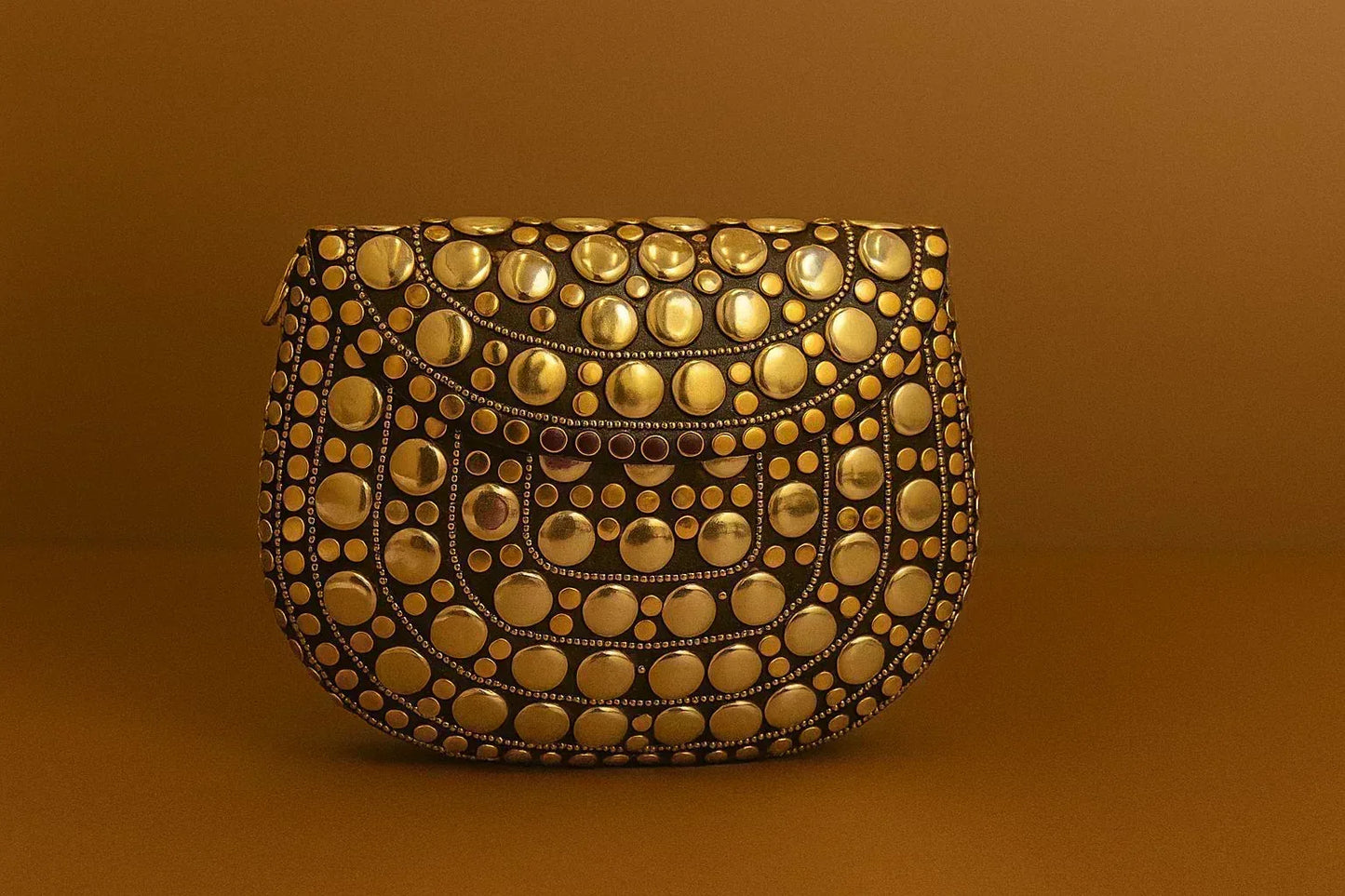 Handcrafted Mosaic Stone & Metal Studded Clutch - Geometric Evening Sling Bag