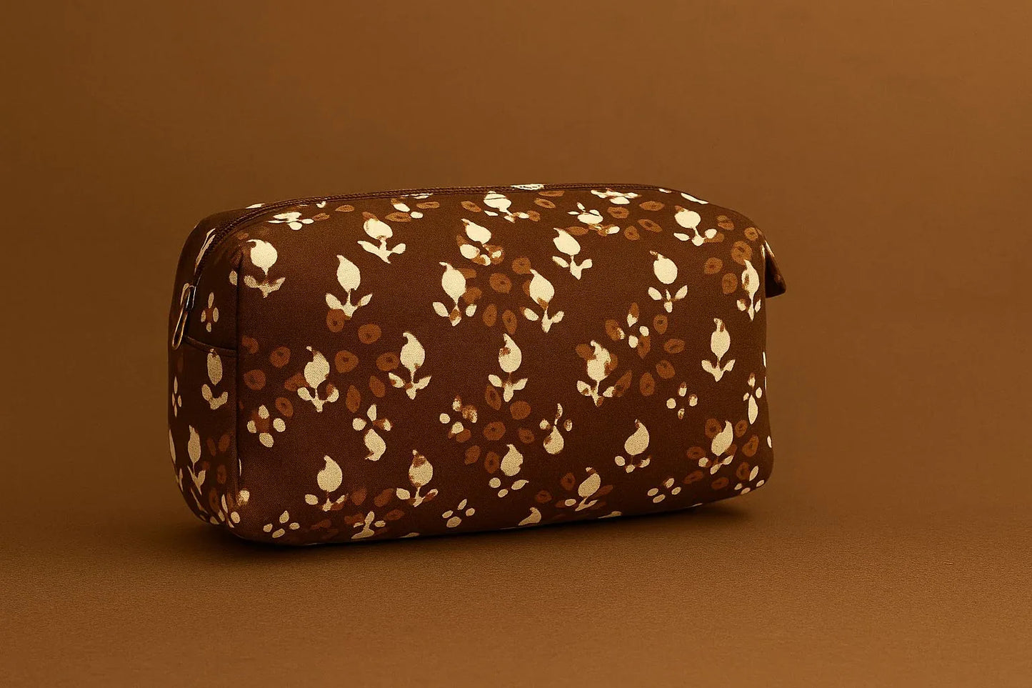 Handcrafted Indian Cotton Travel Pouch - Block Print & Ikat Cosmetic Bag / Utility Organizer