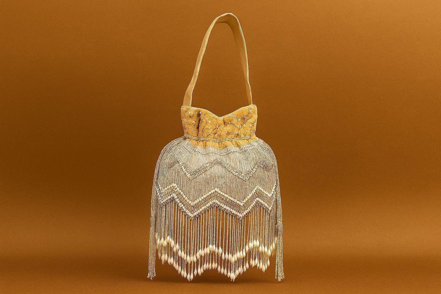 Handcrafted Beaded Fringe Potli Bag - Retro-Glam 'Gatsby' Style Evening Bucket Bag