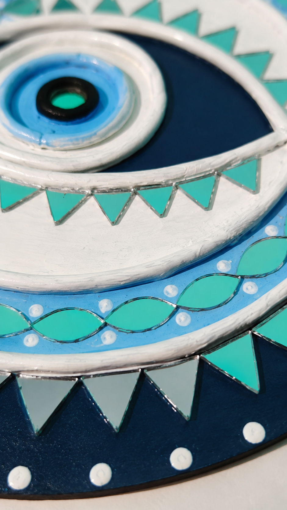 Handcrafted Evil Eye Lippan Art Wall Hanging (8-Inch MDF Base) – Traditional Mud & Mirror Work Protection Charm