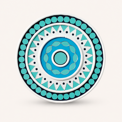 Handcrafted Coastal Sky Blue Mandala Lippan Art (6-Inch MDF Base) – Premium Turquoise Mud & Mirror Work Wall Hanging