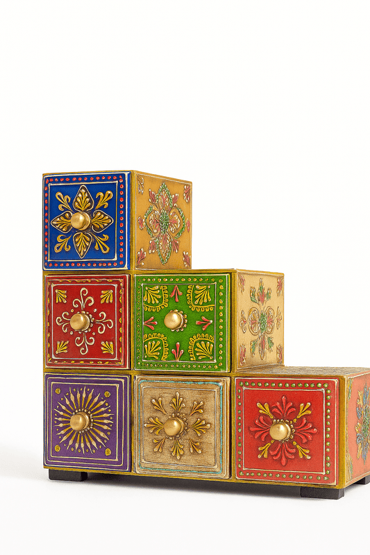 Hand-Painted Wooden Storage Box – Indian Folk Art Jewelry & Trinket Chest | Colorful Accent Decor