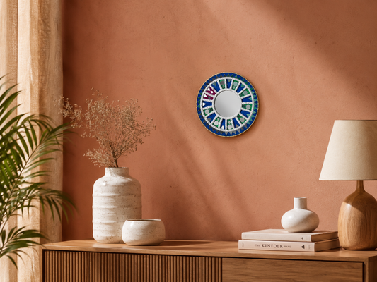 Handcrafted Round Lippan Art Wall Decor Mirror (6 Inch) – Traditional Mud and Mirror Work Clay Art