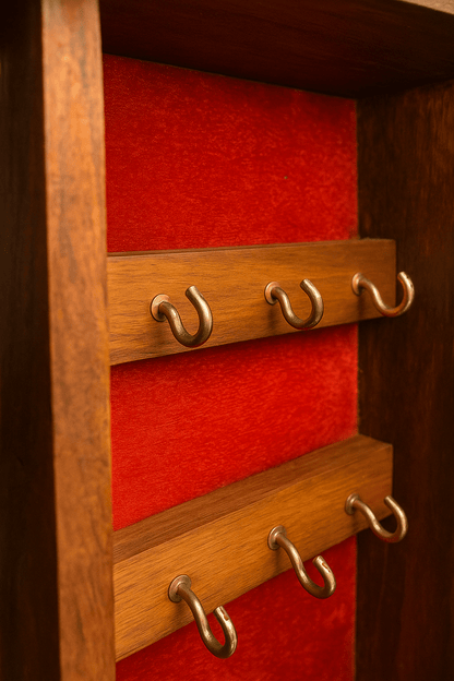 Handcrafted Wooden Key Holder Cabinet – Indian Temple Design Wall Organizer with Glass Door | Traditional Home Decor