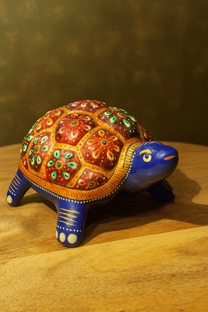 Marble Dust Turtle Figurine - Hand-Painted Traditional Indian Art Sculpture