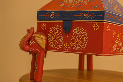 Hand-Painted Wooden 4 Elephant Storage Box – Traditional Rajasthani Folk Art – Indian Handicraft Jewelry Box