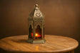 Antique Metal Lantern – Moroccan Style Decorative Candle Lamp with Red Glass Panels