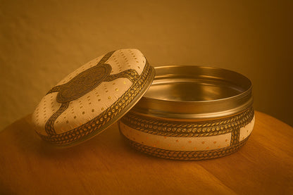 Decorative Steel Storage Box – Embossed Art Design Indian Handicraft – Round Metal Container