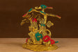 Handcrafted Brass Krishna Radha Tree Sculpture with Turquoise Stone Inlay - Traditional Indian Religious Art Figurine