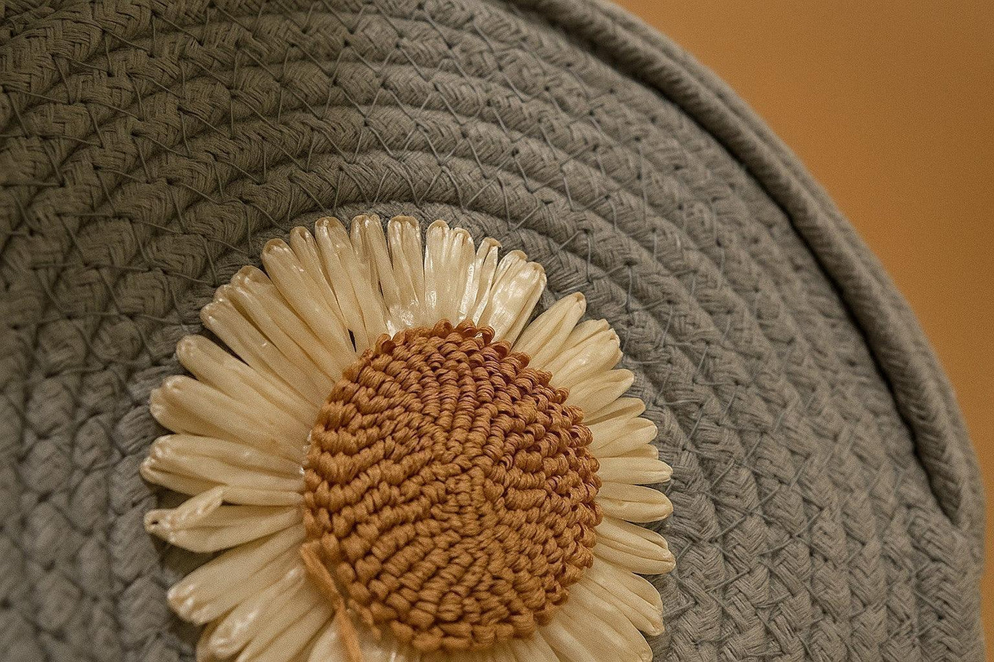 Handcrafted Round Sling Bag with Woven Sunflower - Boho Chic Coiled Rope Purse