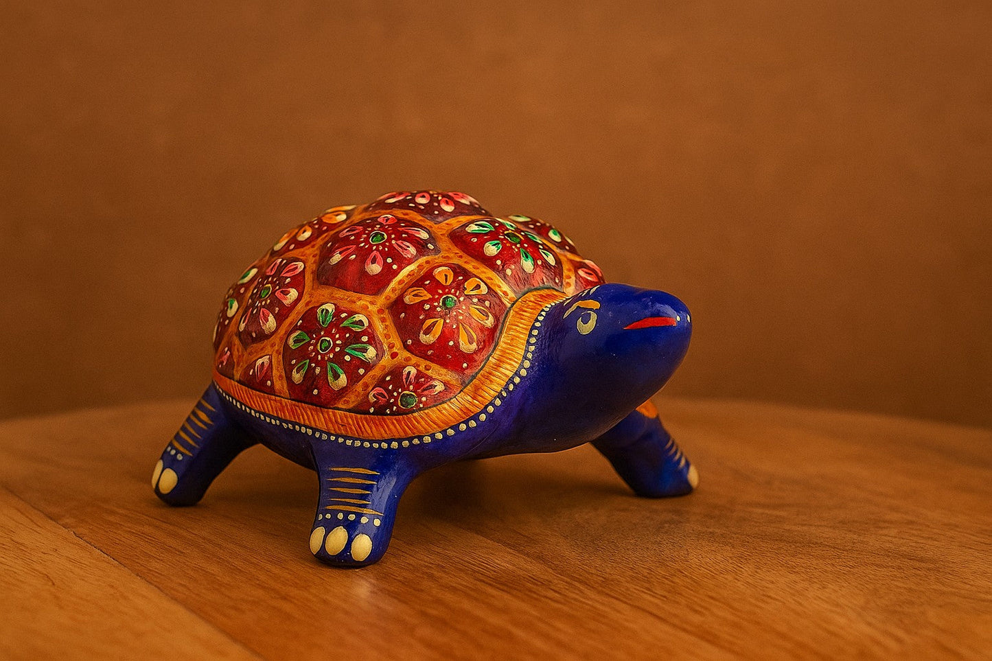 Hand-Painted Metal Tortoise - Meenakari-Style Art - Vastu & Feng Shui Showpiece