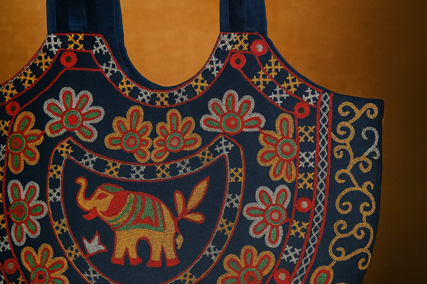 Handcrafted Embroidered Cotton Sling Bag Elephant Motif – Boho Ethnic Tote for Women – Rajasthani Folk Art Design