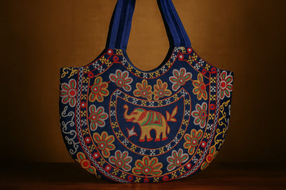Handcrafted Embroidered Cotton Sling Bag Elephant Motif – Boho Ethnic Tote for Women – Rajasthani Folk Art Design
