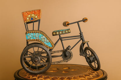 Handcrafted Metal Rickshaw Figurine – Indian Mosaic Art Decorative Showpiece | Traditional Cultural Decor