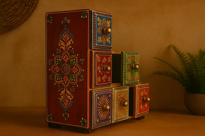 Hand-Painted Wooden Storage Box – Indian Folk Art Jewelry & Trinket Chest | Colorful Accent Decor