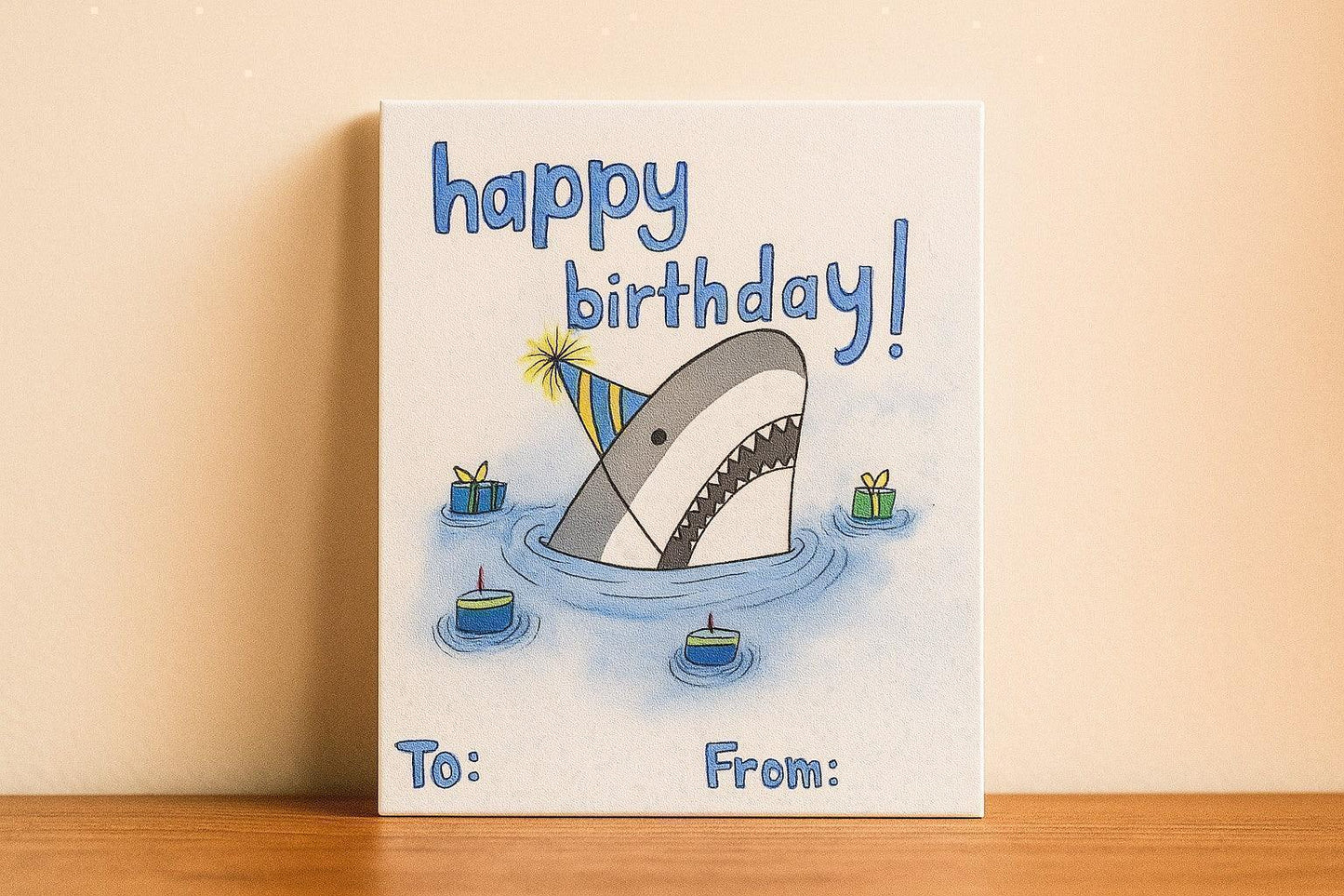 Hand-Painted Whimsical Shark Canvas Set - Quirky Birthday Gift Art (Set of 2)