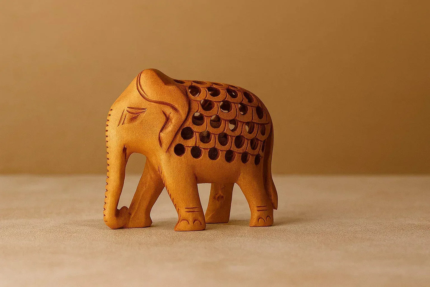 Handcarved Wooden Elephant Set - "Mother & Baby" Nested Design - Indian Artisan Home Decor