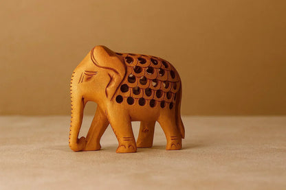 Handcarved Wooden Elephant Set - "Mother & Baby" Nested Design - Indian Artisan Home Decor