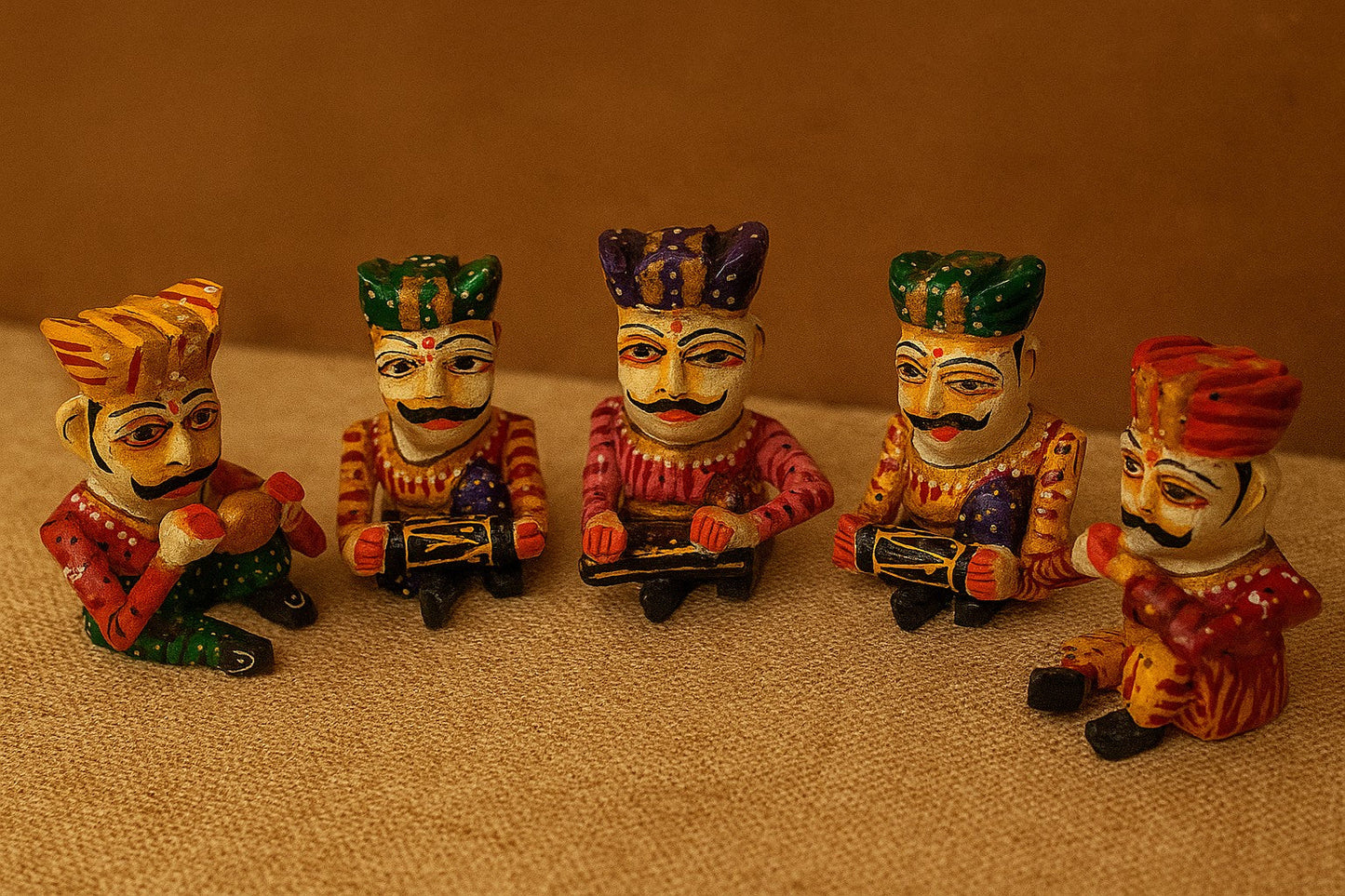 Handcrafted Rajasthani Wooden Musician Set – Colorful Folk Art Home Decor – Indian Cultural Figurines