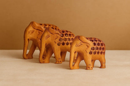 Handcarved Wooden Elephant Set - "Mother & Baby" Nested Design - Indian Artisan Home Decor