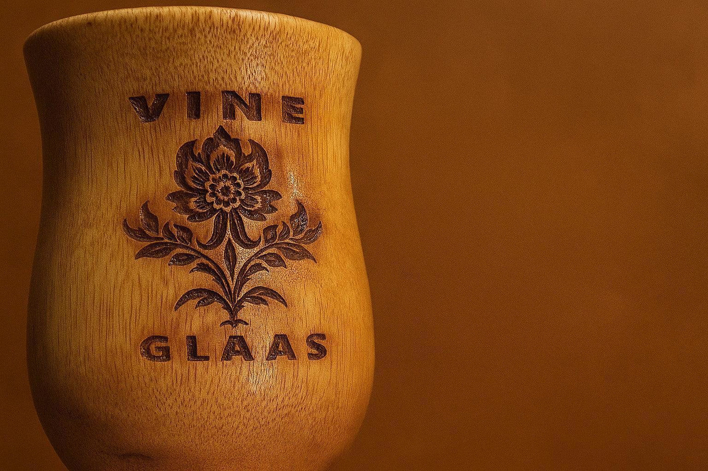 Handcrafted Wooden Goblet - "Vine Glaas" Engraved Decorative Chalice