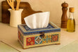 Handpainted Wooden Tissue Box Holder - Blue Pottery Inspired Indian Art Decor