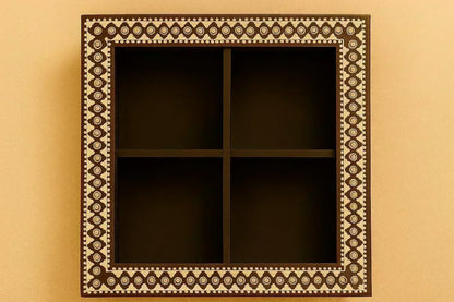 Handpainted Wooden Spice Box - 4-Compartment Masala & Dry Fruit Box with Rajasthani Folk Art Lid