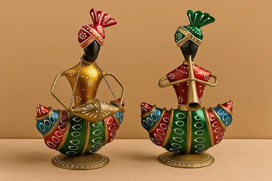 Hand-Painted Metal Musician Set - Rajasthani Folk Art Figurines (Set of 2)