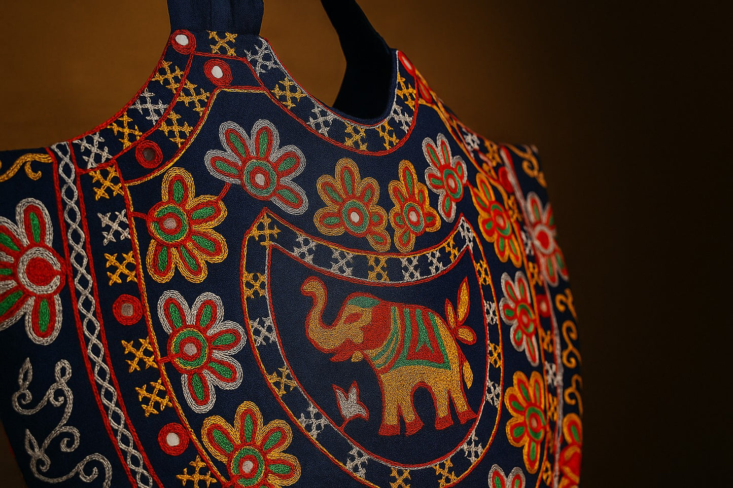 Handcrafted Embroidered Cotton Sling Bag Elephant Motif – Boho Ethnic Tote for Women – Rajasthani Folk Art Design