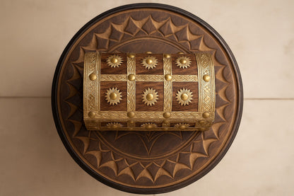 Handcrafted Wooden Jewelry Box with Brass Work - Vintage-Style Treasure Chest