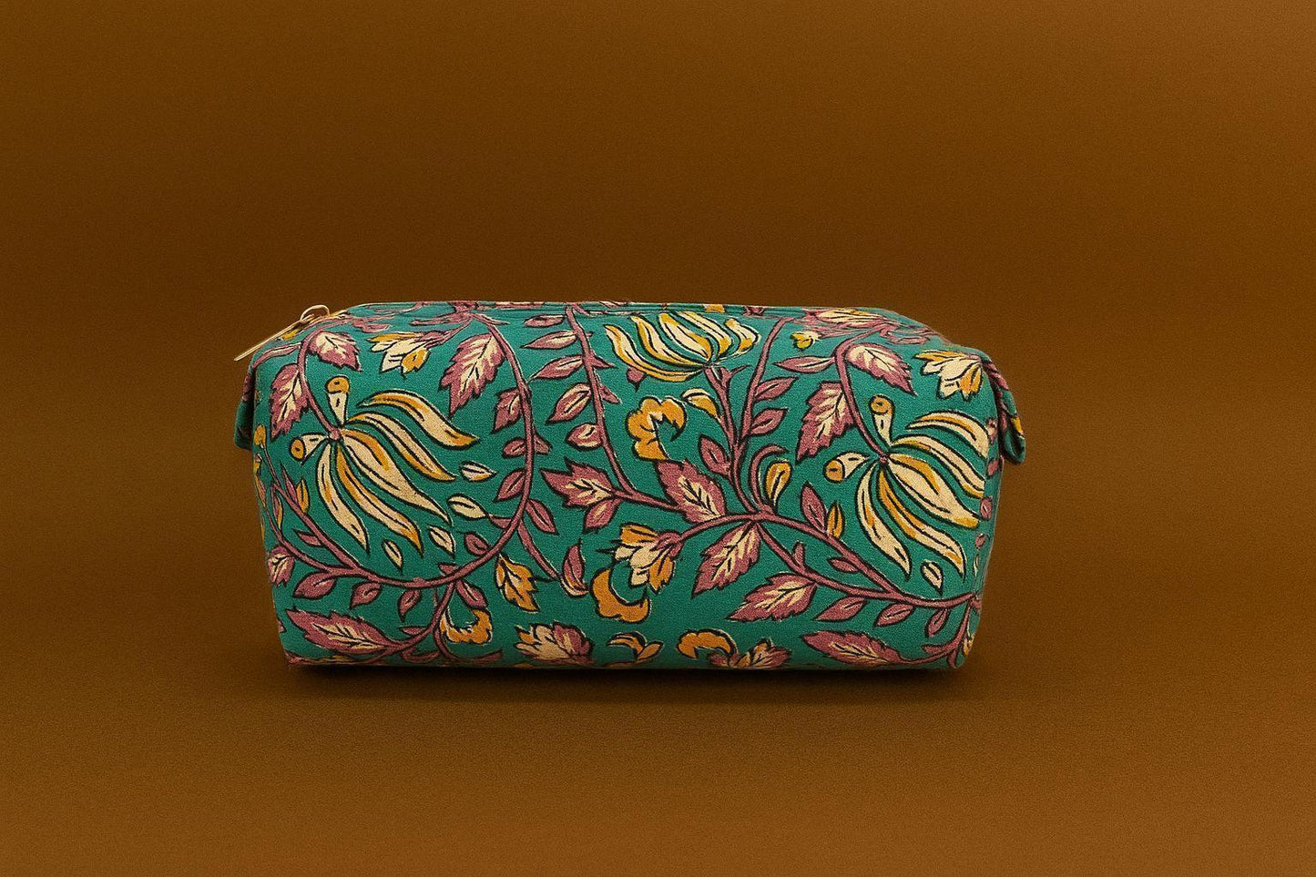 Handcrafted Indian Cotton Travel Pouch - Block Print & Ikat Cosmetic Bag / Utility Organizer