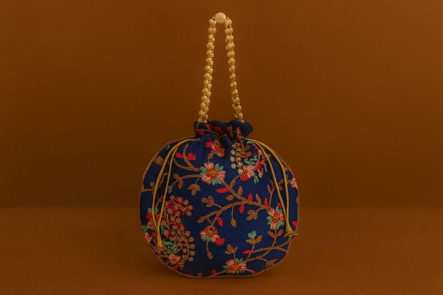 Handcrafted Embroidered Potli Bag with Pearl Handle - Traditional Rajasthani Wedding Batwa