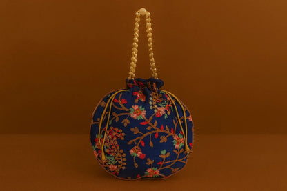 Handcrafted Embroidered Potli Bag with Pearl Handle - Traditional Rajasthani Wedding Batwa