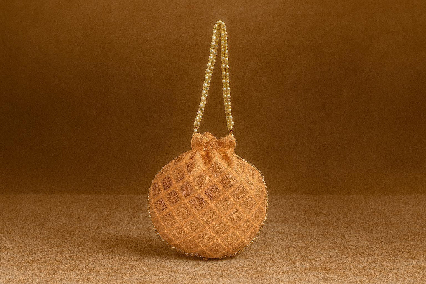 Handcrafted Geometric Sequin Potli Bag with Pearl Handle - Diamond Pattern Ethnic Batwa