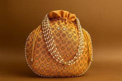 Handcrafted Zari Work Potli Bag with Statement Pearl Handle - Royal Festive Batwa