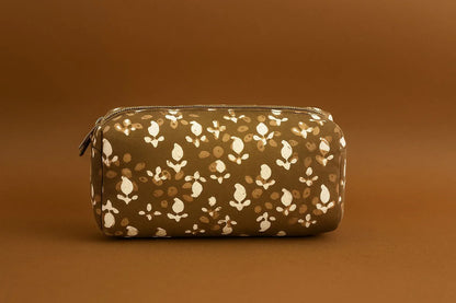 Handcrafted Indian Cotton Travel Pouch - Block Print & Ikat Cosmetic Bag / Utility Organizer